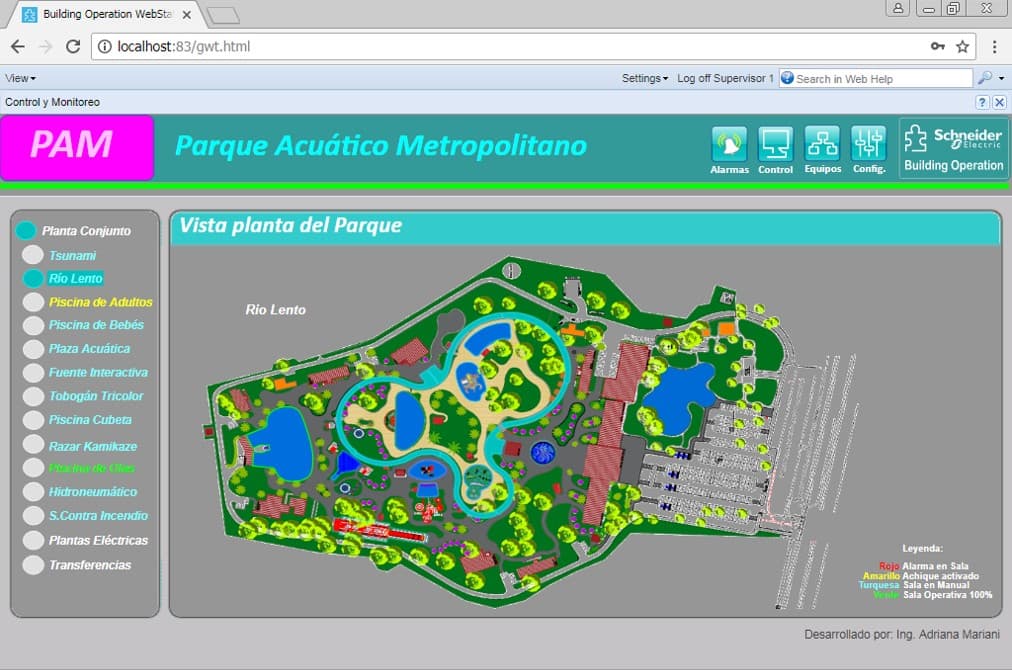 SCADA desarrollado con BMS de Schneider Electric, StruxureWare Building Operation Software (SBO versión 1.9)